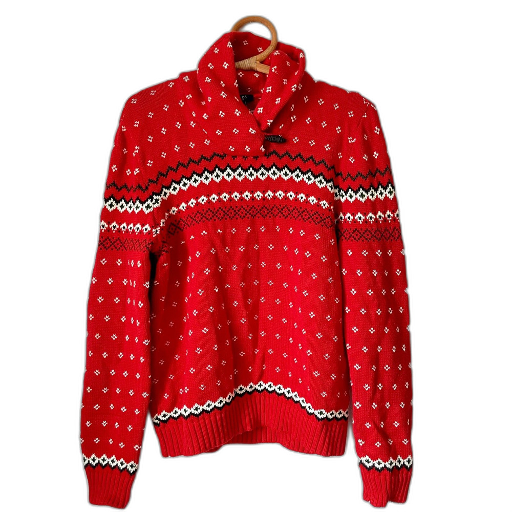 Chaps Ralph Lauren Fair Aisle Shawl Collar Holiday Red Sweater Vintage L